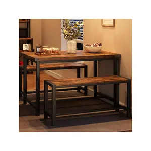 4 Person Dining Table Set,Kitchen Table With Benches,Rectangular Dining Room Table Set With Sturdy Benches,3 Piece Kitchen Table Set,Nesting Furniture Set For Dining Room And Restaurant