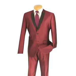 Pushkin Collection: Maroon 2 Piece Sharkskin Single Breasted Slim Fit Suit