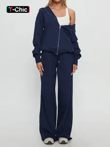 Women's Fall Winter Long Sleeve Zipper Hoodie & Pants 2 Piece Set, Sweatsuit Outfits, Sweatsuit Sets, Ladies Tracksuit, Casual Sportswear