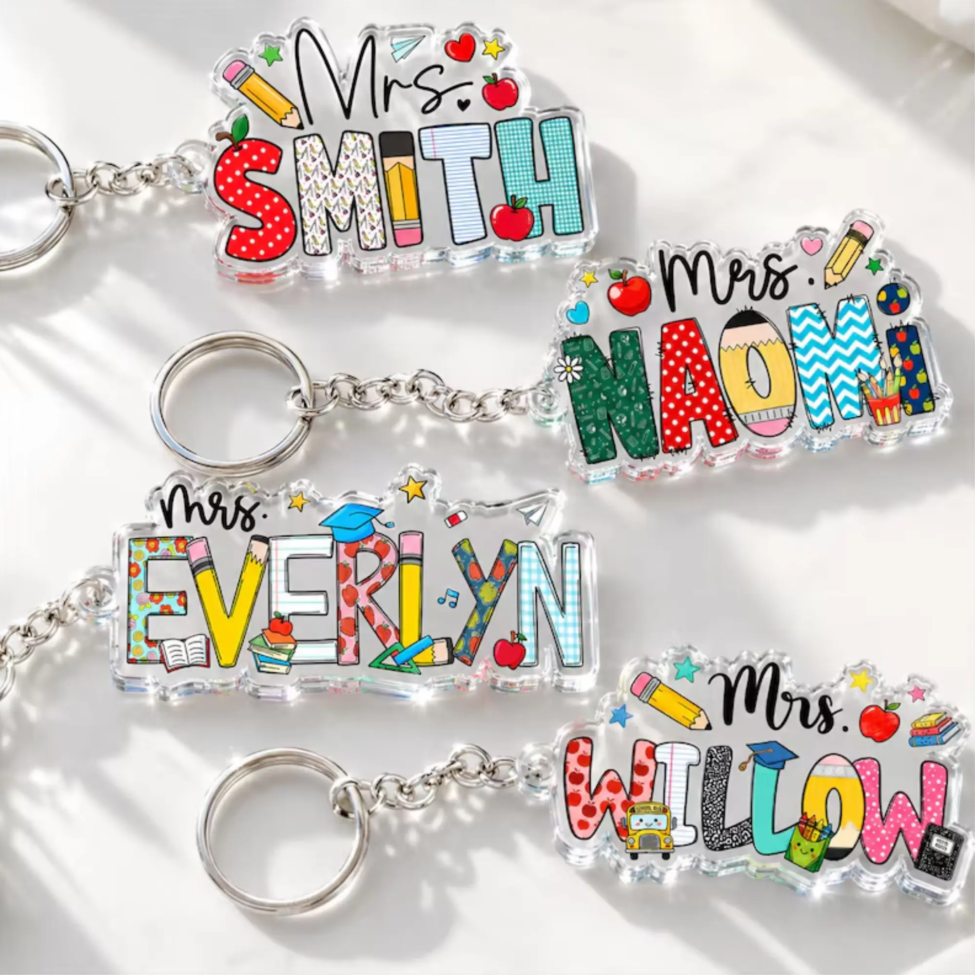 Personalized Teacher Acrylic Keychain, Custom Name Teacher Appreciation Gift, Cute Back to School Backpack Tag, Teacher Lanyard Charm, Gift for Educator