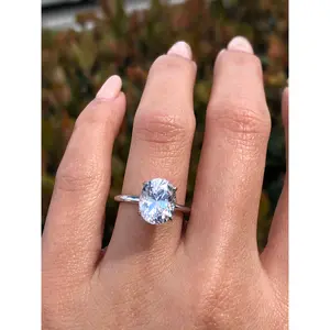 14K Gold 3.00 Carat Oval Lab Grown Diamond Under Halo Engagement Ring