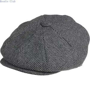 Men’s Vintage Herringbone Newsboy Cap, Tweed Flat Top Gatsby Ivy Hat, Peaky Blinders Style Retro Flat Cap, British Old Money Aesthetic Winter Fall Heritage Headwear, Classic Comfortable Daily Wear Outdoor Fashion Accessory for Men Gift