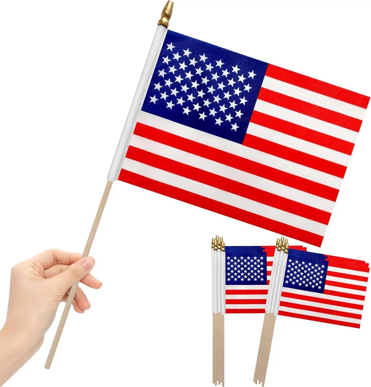 Father's Day !! 12-Pack Small American Flags on Stick – 8×12 Inch Mini US Handheld Flags | Durable USA Decorations for Flag Day, Veterans Day, 4th of July & Independence Day | Weather-Resistant Outdoor Decor