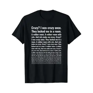 Men's T-Shirt Black Crazy I Was Crazy Once Rubber Room With Rats Text Print Casual Wear For Everyday And Fun Events