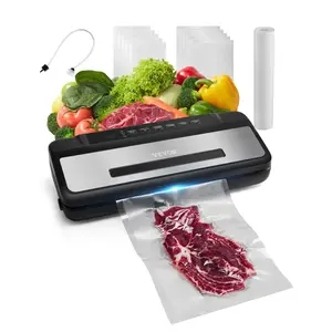 VEVOR Vacuum Sealer Machine, 80Kpa 120W Powerful Compact Food Sealer, 7-in-1 Multi-Functional Food Vacuum Sealer, Automatic Air Sealing System with Built-in Cutter with 10 Vacuum Bags & 1 Bag Roll