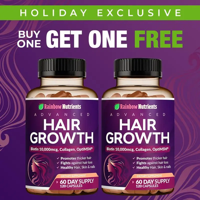 (Flash sale : 1-3 Bottles) Rainbow Nutrients 24-in-1 Advanced Hair Growth Vitamins | Biotin 10,000mcg, Collagen, Patented OptiMSM, goMCT, Saw Palmetto | Naturally Regrow Stronger & Healthier Hair, Skin and Nails | Stops Hair Loss | 60 Day Supply