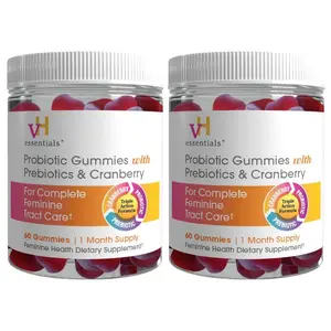 vH essentials Probiotic Gummies with Prebiotics & Cranberry, Concentrated Extract for Urinary Tract Health, Supports Vaginal Microflora Balance for a Healthy Feminine Tract, 60 Count 2 Pack