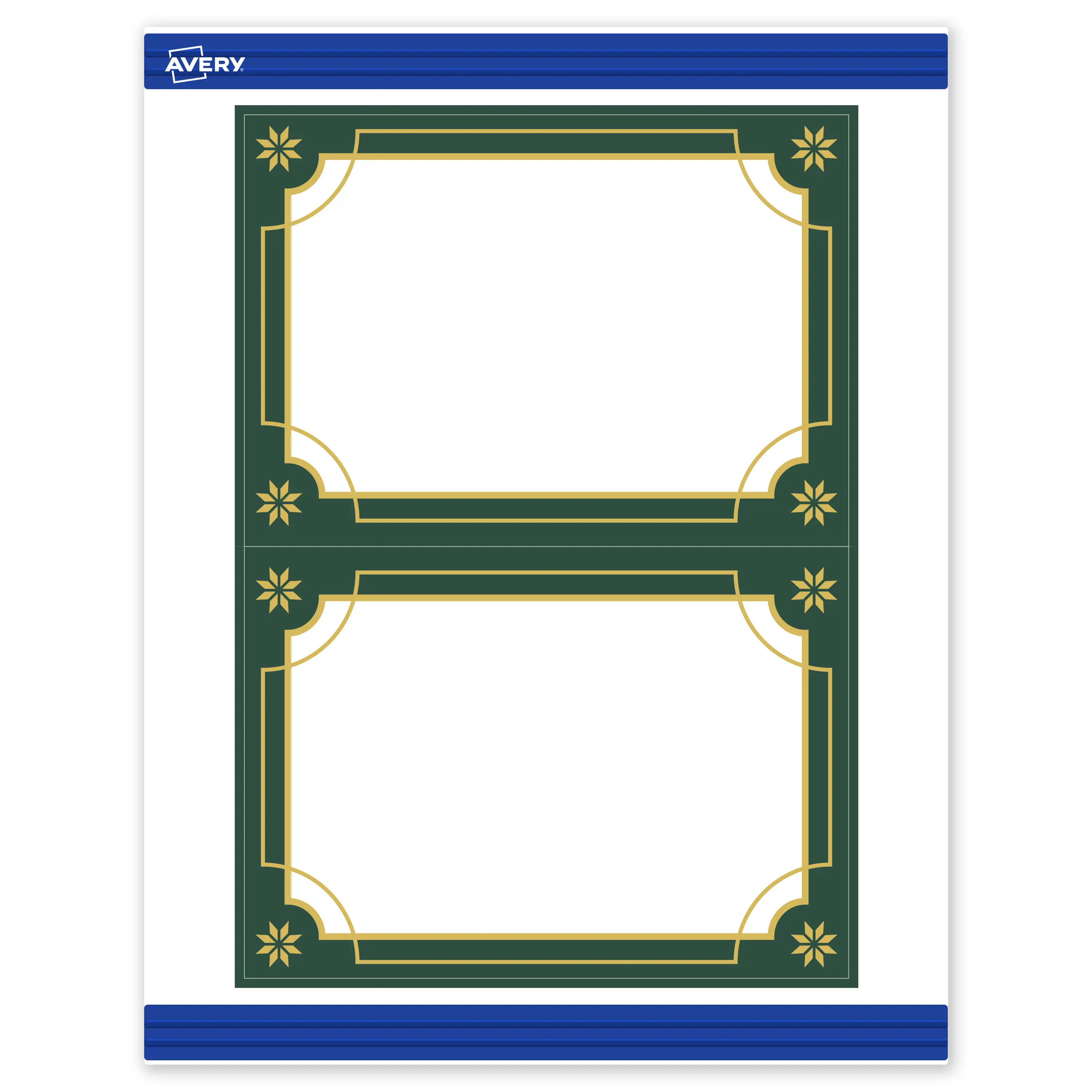 Avery® Printable Christmas Rectangle Invitation Cards, 5" x 7", Matte White, Pre-printed Green & Metallic Gold Border Design, Sure Feed® Technology, Laser & Inkjet Compatible, 40 Total