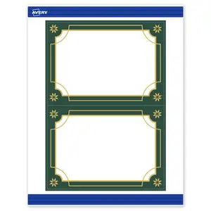 Avery® Printable Christmas Rectangle Invitation Cards, 5" x 7", Matte White, Pre-printed Green & Metallic Gold Border Design, Sure Feed® Technology, Laser & Inkjet Compatible, 40 Total