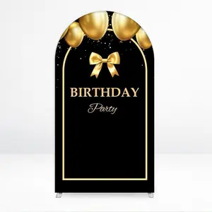 15-day 2D Flat Delivery Black Gold Balloons Happy Birthday Arch Backdrop Cover for Glam Birthday Party
