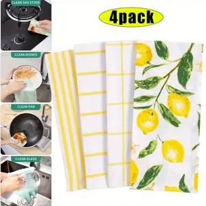 4 Pcs Home Pantry Lemons All Over Kitchen Dish Towel, Cotton, 18 x 28-inch
