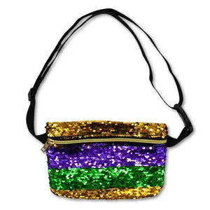 Purple, Green and Gold Stripe Sequin Fanny Pack (Each)