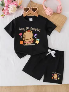 Capybara Girls' Summer 2-Piece Set - Short Sleeve Tee & Shorts Outfit | Soft & Comfortable Everyday Playwear for School, Parties & Outdoor Activities | Multi-Color Options, Ideal Holiday & Birthday Gift