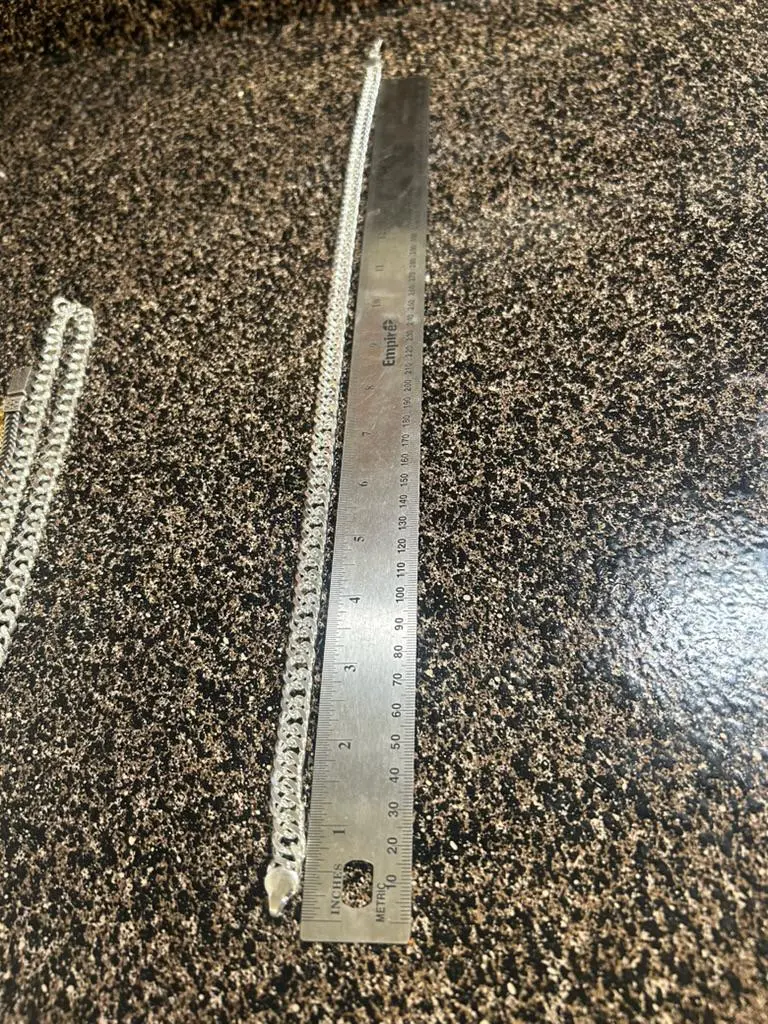 Men's Silver Figaro Link Chain Necklace Flat Grumetta Mesh 24" Lobster Clasp Heavy