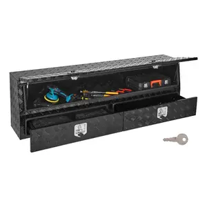 VEVOR Contractor Truck Tool Box, 72x 21x 13 in, Black Tread Aluminum TopSider Toolbox with Two Lower Drawers, Flip Up Door, Weather-Resistant Heavy Duty Storage Box with Latch, for Truck Bed Pickup