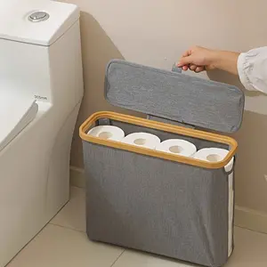Say goodbye to cluttered bathrooms! This large-capacity bamboo storage basket with lid is dustproof, no installation required, and transforms messy spaces into tidy ones in seconds. Vertical design hugs the wall corner,toilet pape Organiser Grey