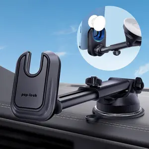 Car Phone Mount for Pop Socket-Suction Cup Cell Phone Holder for Automobile Dashboard, Windshield or Window - Dash Mounted Cellphone Stand, Black, Fits Thick Socket Wallet Grip for iPhone and Samsung