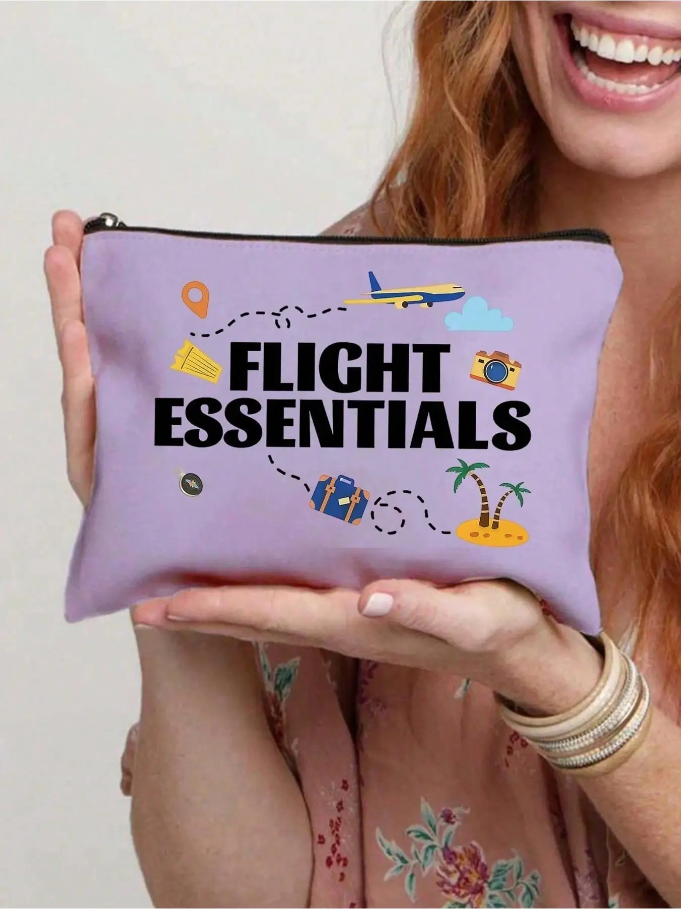 6-in-1 Airport Theme Travel Organizer Set, Personal Travel Essentials - Unisex Portable and Foldable Cosmetic Bag, Passport Holder, Toiletry Bag, Suitable for Flight Attendants, Vacationers, Essential for Travel - Print Design, Zipper Closure