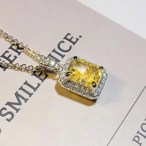 Bright Yellow Cubic Zirconia Pendant Necklace for Women – Fashion Jewelry for Engagement, Ceremony, Wedding, Gift for Her, Luxury and Elegant Accessories