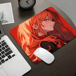 Manga Girl Mouse Pad - Square Gaming Mousepad with 45x40cm Large & 22x18cm Small Sizes, Non-Slip Rubber Base, Smooth Sliding Surface, Stylish Aesthetic Desk Accessory for Office & Desktop Use
