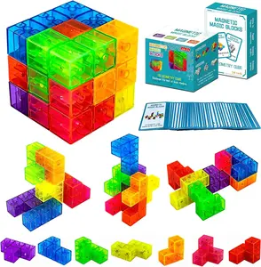 Summer Spring Gift Magnetic Building Blocks Set – 7-Piece 3D Puzzle Cubes with 54 Challenge Cards, Multi-Shape Educational Magnetic Toys for Kids, Parent-Child Interactive Learning Game (7 Colors)