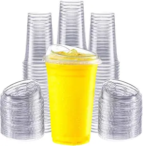 50 Pack 24 oz Clear Plastic Cups with Strawless Sip-Lids, Disposable Cold Drinking Cups with Lids, To Go Plastic Container for Iced Cold Coffee, and Soda for Events and Everyday Use.