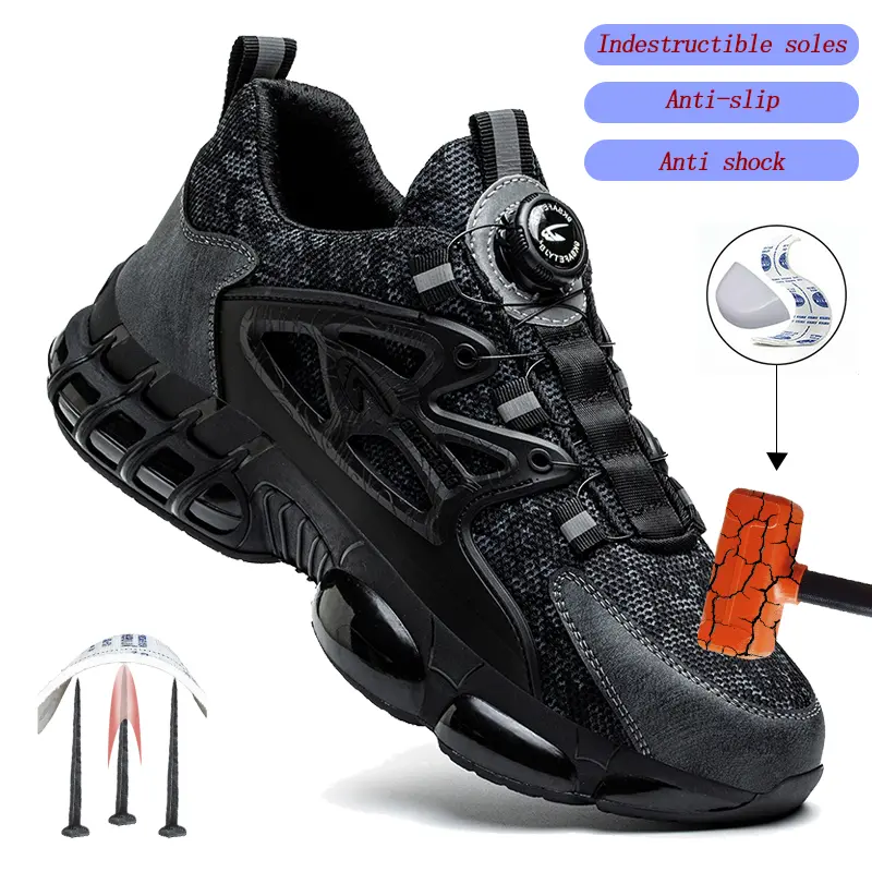Rotating Button New Safety Shoes Men Anti-smash Anti-puncture Work Shoes Fashion Men Sport Shoes Security Protective Boots non-slip steel toe shoe Indestructible Roofing Shoes breathable