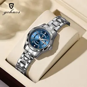 GOHUOS  Luxury Ladies Dress Watch Luminous Waterproof Week Date Woman Wristwatch Stainless Steel Women Quartz Watches Fashion Elegant women quartzwatch