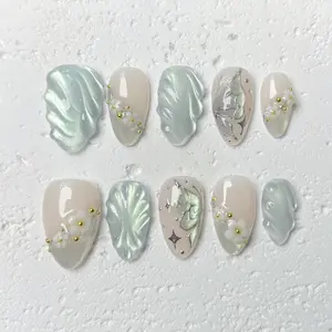 [Fairy Grove] Short Almond Handmade Press on Nails, Fake Nails with Nail tool kit with Jelly Stickers, Reusable, Durable