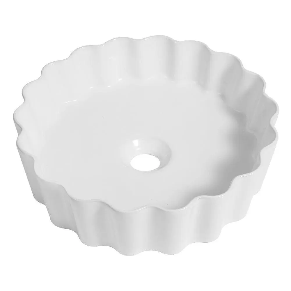Atelier 15 in. Round Art Deco Contemporary Scalloped Ceramic Bathroom Vessel Sink Atelier 15 in. Round Art Deco Contemporary Scalloped Ceramic Bathroom Vessel Sink