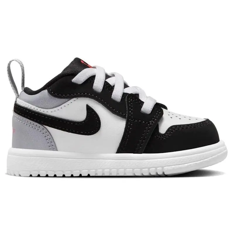 NIKE Toddlers' Jordan 1 Low Alt TD Low-Cut Colorblock Trainers for Boys (3-4 Years) - Black/Fire Red/Cement Grey, Round Toe, Laces, Logo, Reflective Heel, Sporty Chic, Everyday Casual Wear