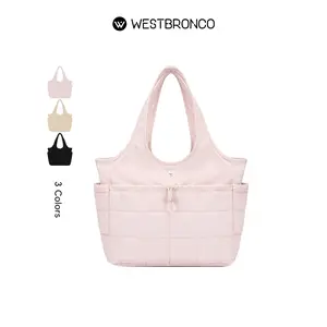 WESTBRONCO 2026 new in chic Puffer Tote Bag 14'' Laptop Tote for Women Mom Purse Waterproof winter trendy Fashion Shoulder Bag 2 front pocket for University Work & Diaper Bag gift for her SpringStatements