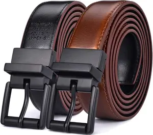 Mens Belt Dress Casual Reversible Leather 1.1 w Roller Buckle Rotated