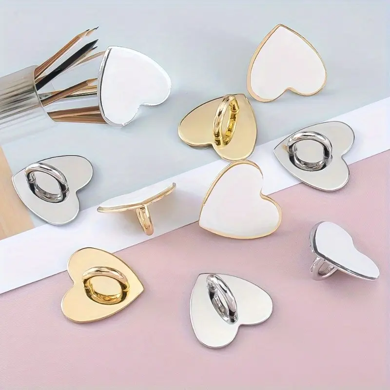 10pcs Heart-Shaped Metal Heart Design Charm Clasps with Adhesive - DIY Craft Accessories, DIY Craft Embellishments for Phone Cases, Lanyards, Shoes, Boots & Watches