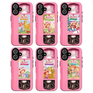 Retro 90s Pink Aesthetic Strawberry Shortcake Y2K VHS Tape Nostalgic Art Trendy Tough Phone Case. Kawaii Coquette Aesthetic Heavy Duty Shockproof Protective Smartphone Cover for iPhone 17 Pro Max 16 Air 15 14 13 12 11.