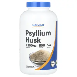 Nutricost Psyllium Husk, 500 Capsules (500 mg per Capsule)
