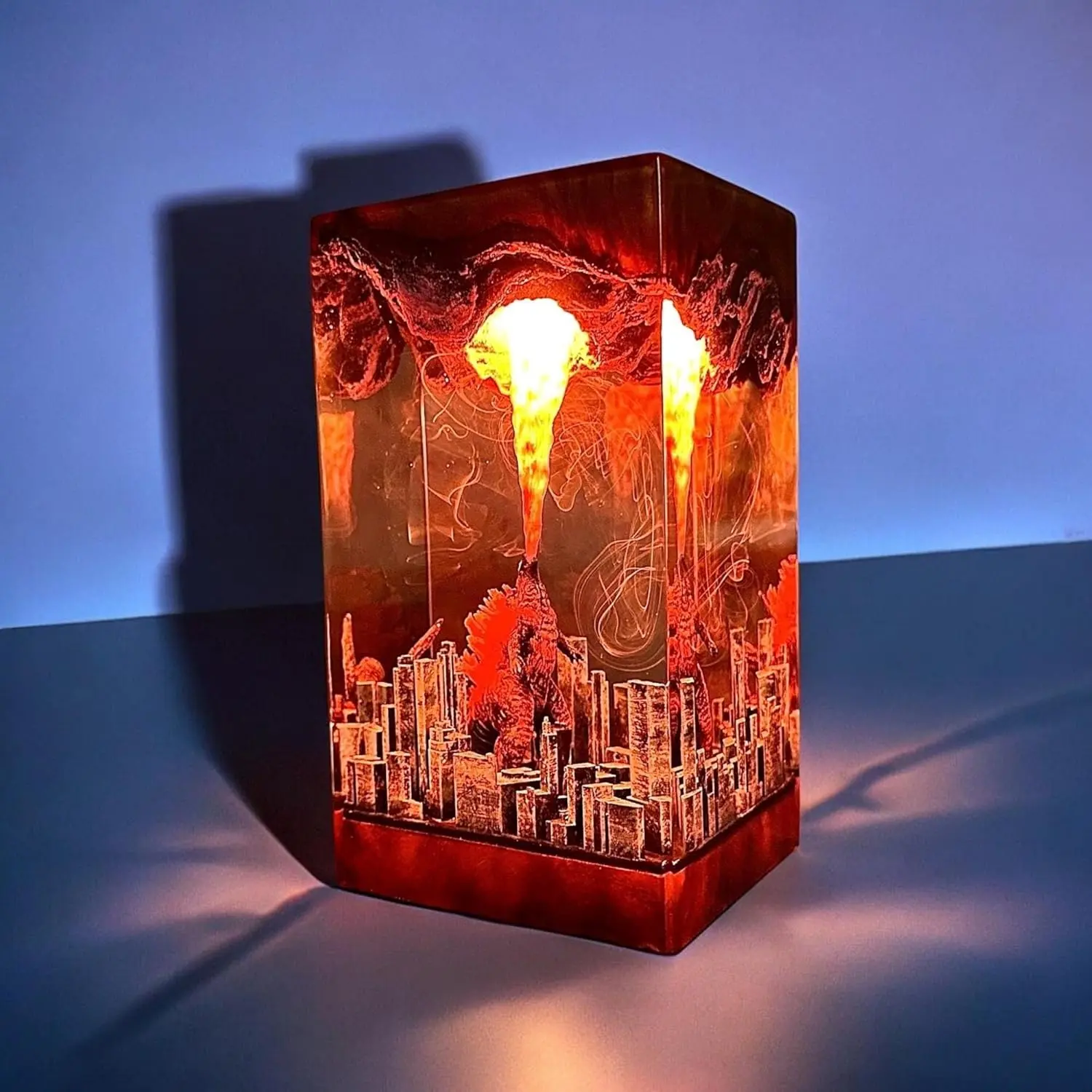 Handmade Godzilla Atomic Breath Resin Desk Lamp with 3D LED Bulbs - Eco-Friendly & Durable LED Light, Energy-Efficient, Ambient Glow Indoor Movie-Inspired City Diorama, Unique Fan Gift (Birthday), Christmas Festive Decor, Desk Lamps