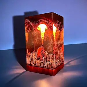 Handmade Godzilla Atomic Breath Resin Lamp, 3D LED Night Light Movie-Inspired, City Diorama Desk Decor, Unique Gift for Fans-Collectors, Festive Decor for Christmas-Birthdays, Home Gaming Room Accent, TikTok Shop, Resin Lamps