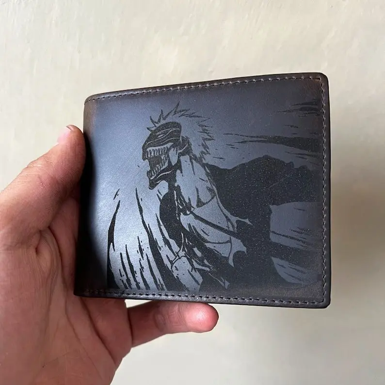 Custom Anime Personalized Leather RFID Wallet Engraved Monogram Genuine Leather Custom Wallet Anniversary Gift For Him Fathers Day Gift Leaatheette Bifold Wallet Bi-Fold Wallet with Flip