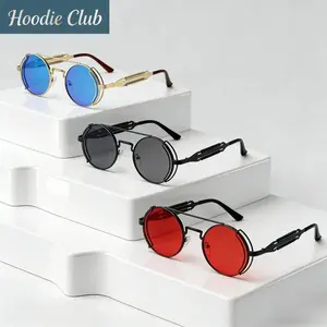 3 Pairs Steampunk Round Sunglasses Vintage Spring Loaded Metal Frame Gothic Double Bridge Cosplay Glasses for Parties Festival Costume Accessories