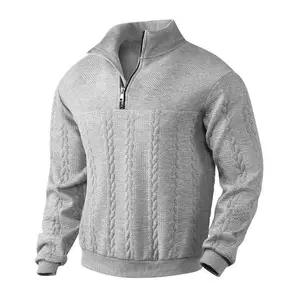 Men's Sweaters Quarter Zip Pullover Quilted Sweatshirt Knit Long Sleeve Mock Neck Sweatshirt All Season Fashion Classic Streetwear Clothing Menswear