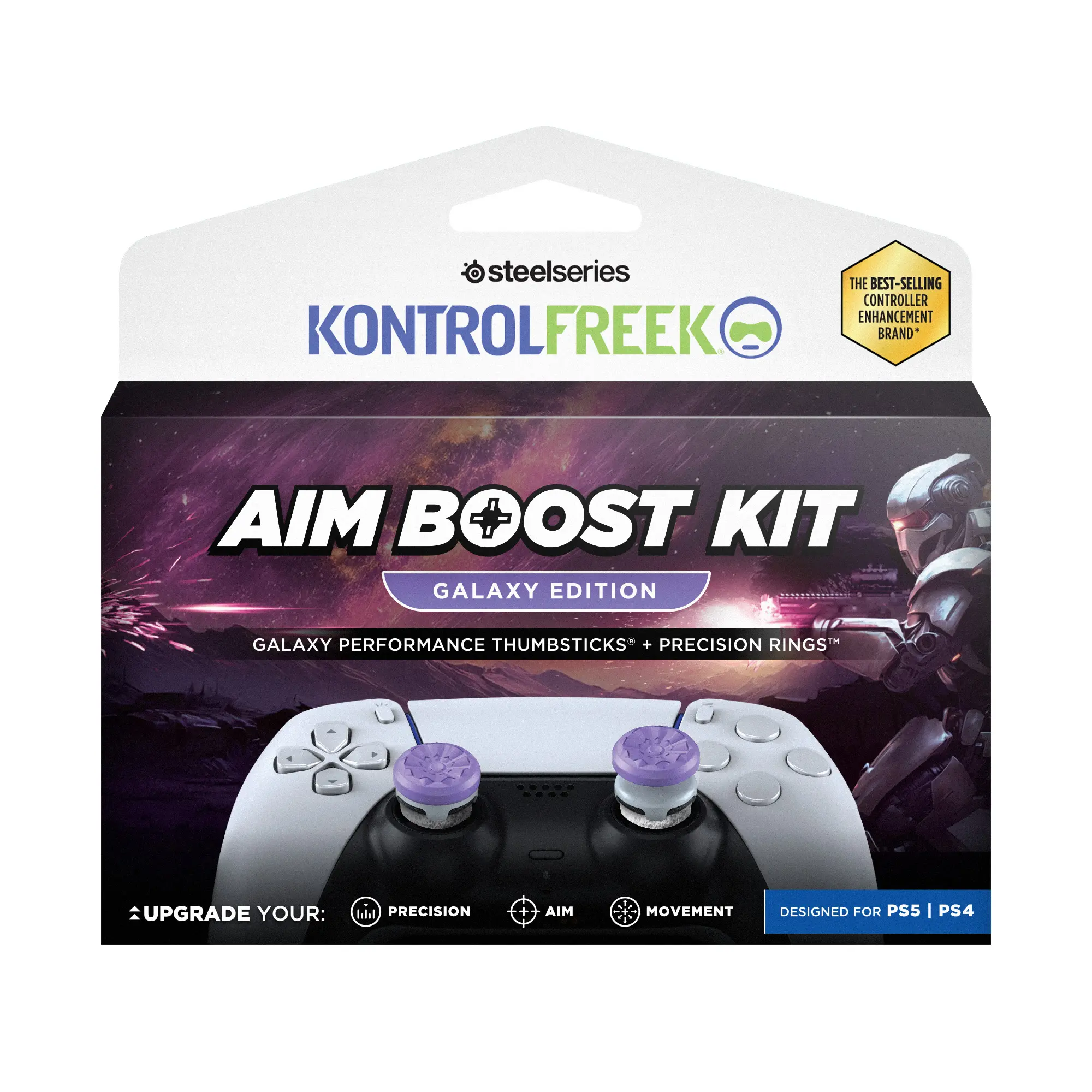 KontrolFreek Galaxy Edition Aim Boost Kit for PS5/PS4 Controllers - Console Accessories with Performance Soft Thumbsticks, Mixed Heights Precision Rings, Shock Absorption Thumb Grips, Controller Grips