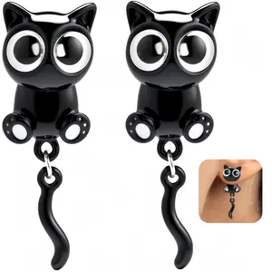 Adorable Black Cat Earrings for Women Cute Cat Paw Stud Earrings Funny 3D Animal Earrings Halloween Christmas Jewelry Gifts