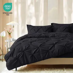 JOLLYVOGUE Black Queen Comforter Set 7 Pieces - Bed in a Bag for All Season, Machine Washable,Cloud-like, Breathable & Lightweight，Pintuck Bedding Sets with Comforter, Flat Sheet, Fitted Sheet and Pillowcases Shams, Hotel Quality, Restful Sleep