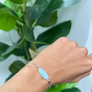 S889- NEW .925 Sterling Silver Larimar Bracelet (W.G)