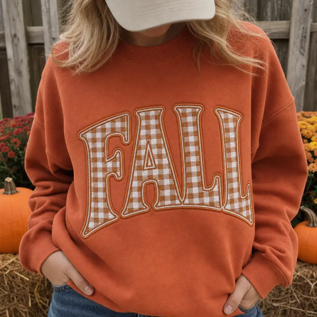 Fall Gingham Letter Sweatshirt for Women, Checkered Collegiate Graphic Crewneck, Long Sleeve Pullover, Oversized Retro Autumn Style Casual Unisex Sweatshirt
