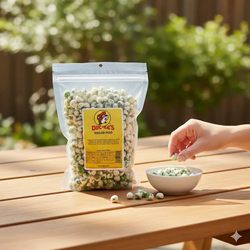 Buc-ee's Spicy Wasabi Peas - Hand-Roasted, Salty, Savory 360g Howdy Bitez Snack Peas with Bold Crunch, Fiery Kick, Natural Protein, Natural Ingredients for On-the-Go Snacking (Suitable for All Ages)