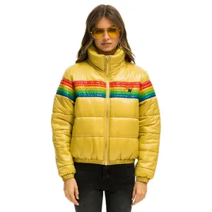 6 STRIPE LUXE APRES PUFFER JACKET - GLOSSY KHAKI