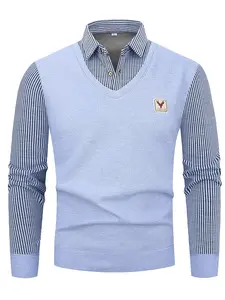 Men's Solid Button Decor 2 In 1 Sweaters, Regular Fit Casual Thermal Long Sleeve Jumper for Fall & Winter, Men's Knitwear for Daily Wear