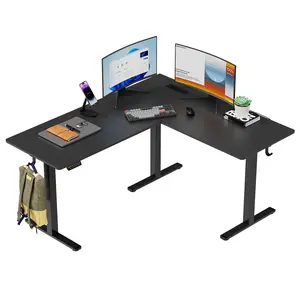 Gamork L-Shape Electric Height Adjustable Corner Desk - 63"×55" Large Multi-Position Posture Adjustable Desk with Embedded Power Outlet, 3-Height Memory Presets, Child Lock for Home & Office Use, Height Adjustable Desks, L-Shape Desks